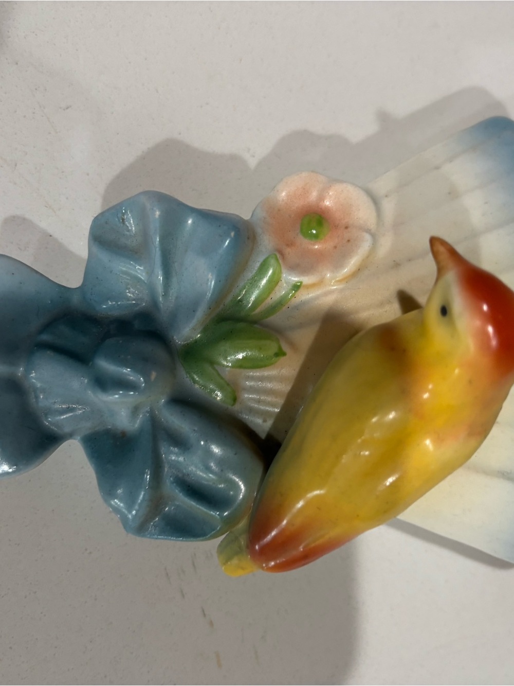 Vintage Czech Hand-Painted Ceramic Yellow & Blue Bird Accent - wall pocket
